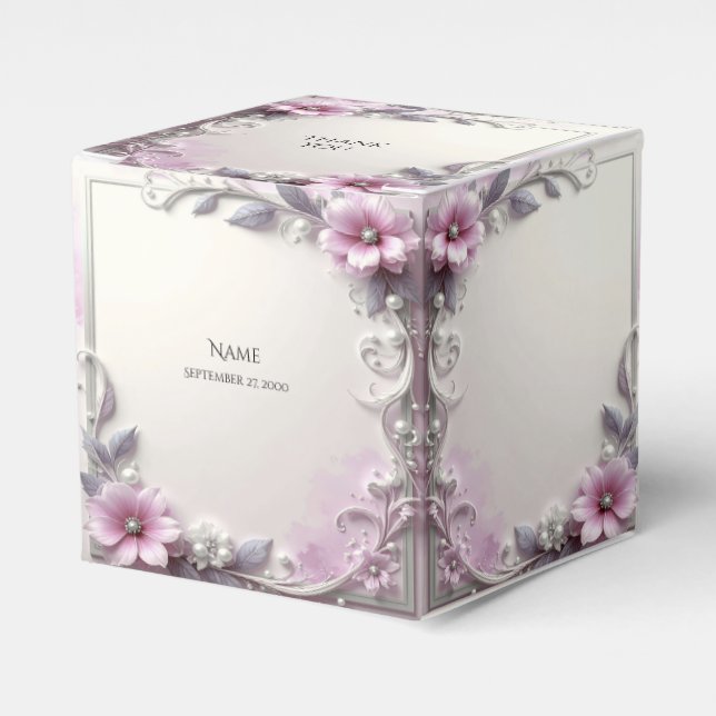 Pink Floral Frame Favour Box (Front Side)