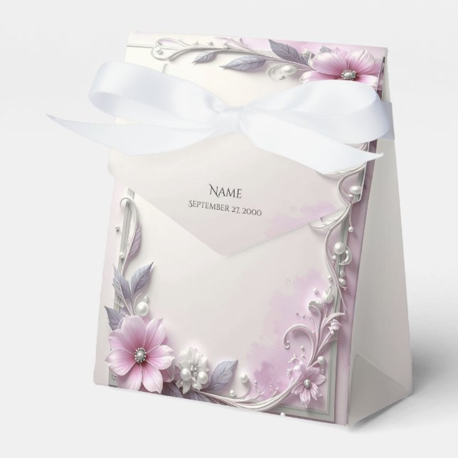 Pink Floral Frame Favour Box (Front Side)