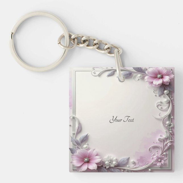 Pink Floral Frame Keychain (Front)