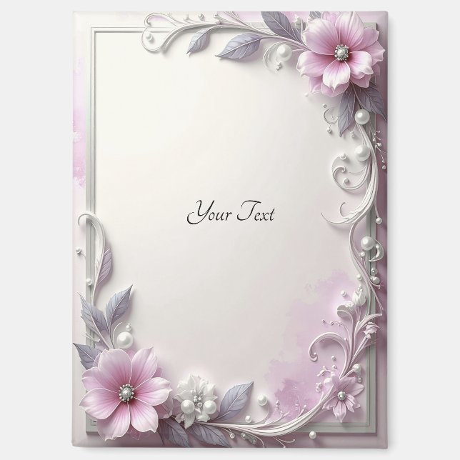 Pink Floral Frame Magnet (Front)