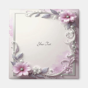Pink Floral Frame Magnet