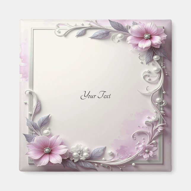 Pink Floral Frame Magnet (Front)