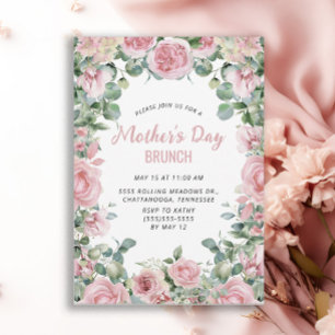 Pink Floral Frame Mother's Day Brunch Invitation