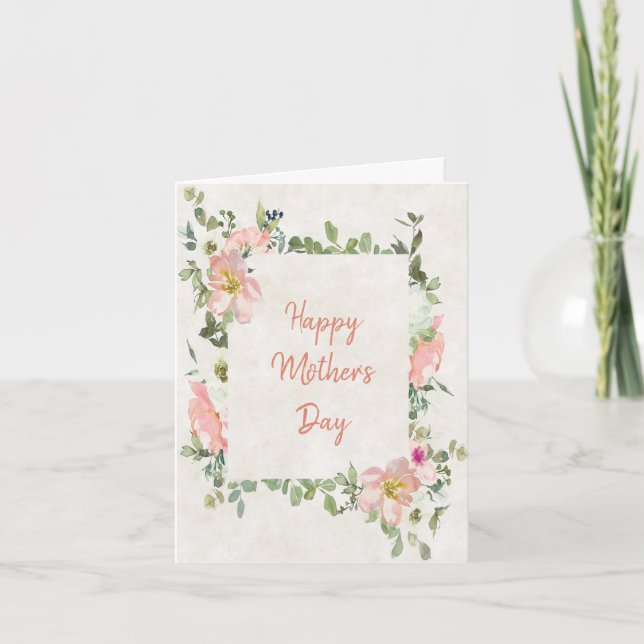 Pink floral frame Mother's Day Card (Front)