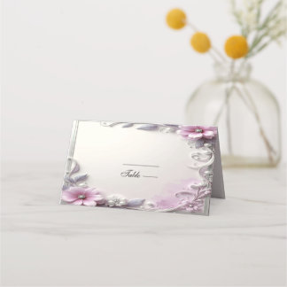 Pink Floral Frame Place Card