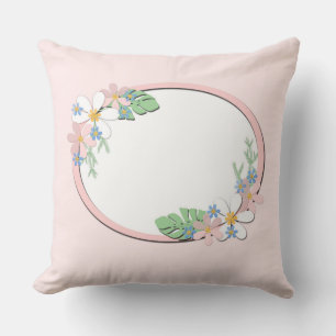Pink floral frame round kids spring cute customiza cushion