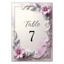 Pink Floral Frame Table Number