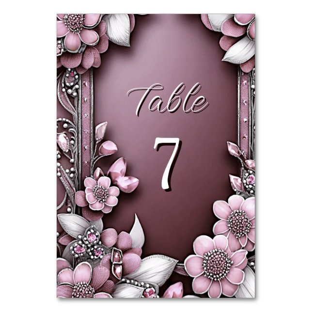 Pink Floral Frame Table Number (Front)