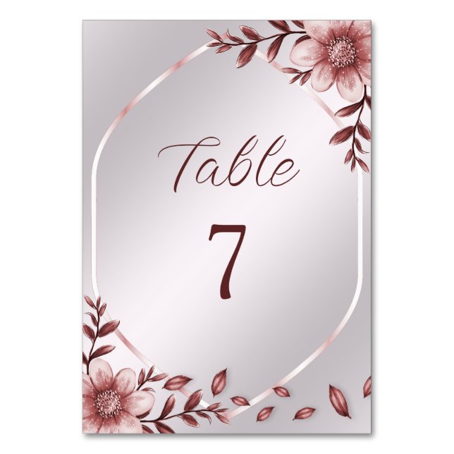 Pink Floral Frame Table Number (Front)