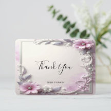 Pink Floral Frame Thank You Card