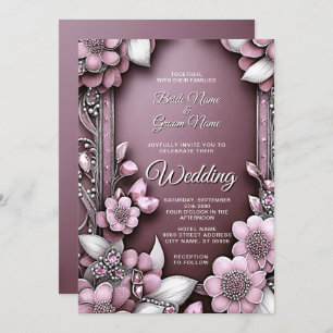Pink Floral Frame Wedding Invitation