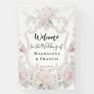 pink floral frame wedding welcome banner