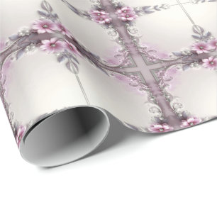 Pink Floral Frame Wrapping Paper
