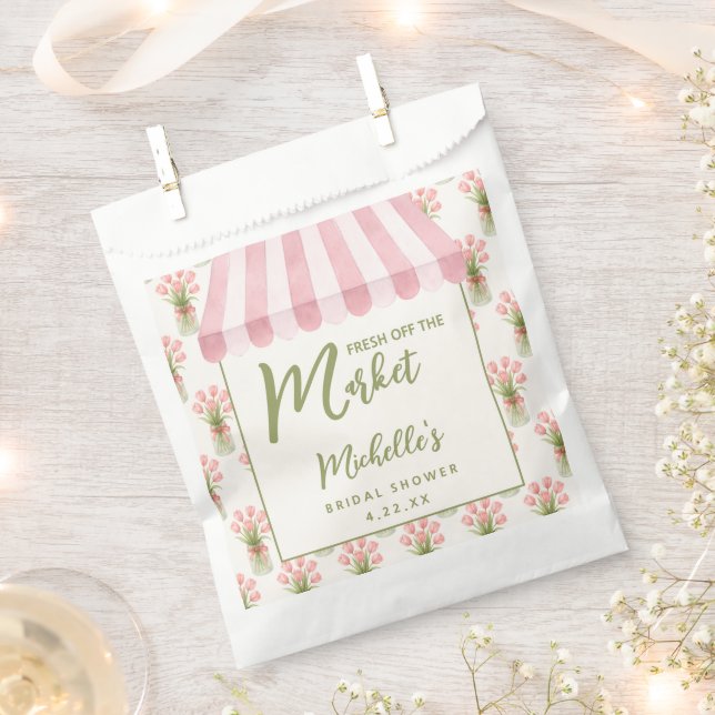 Pink Floral Fresh Off The Market Bridal Shower Favour Bags (Clipped)