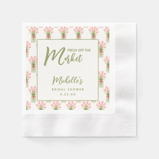 Pink Floral Fresh Off The Market Bridal Shower Napkin (Front)