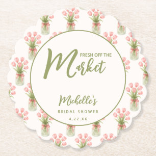 Pink Floral Fresh Off The Market Bridal Shower  Paper Coaster