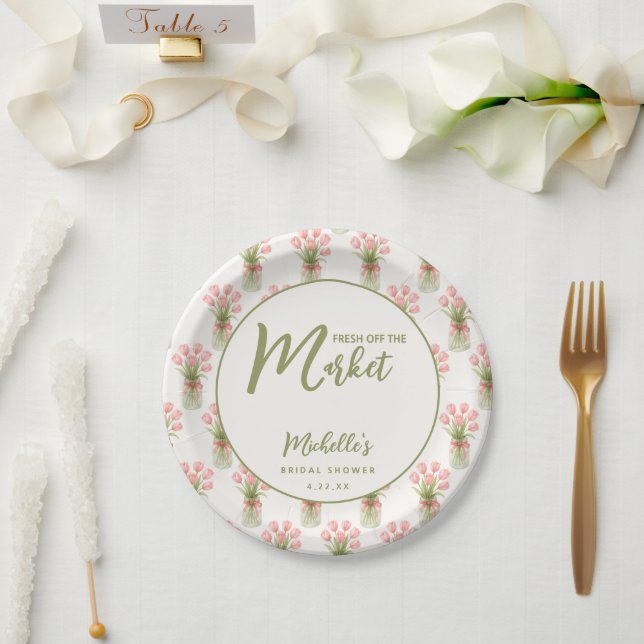 Pink Floral Fresh Off The Market Bridal Shower  Paper Plate (Wedding)
