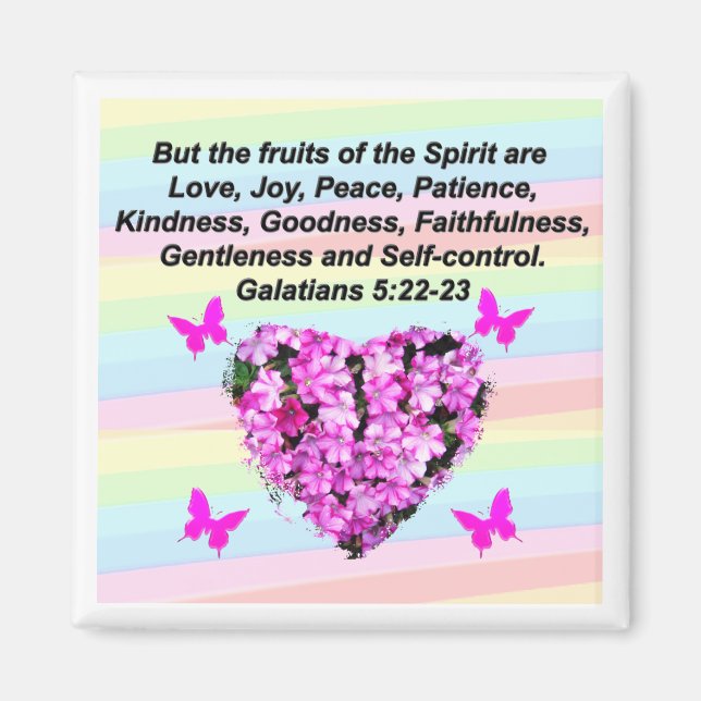 PINK FLORAL FRUITS OF THE SPIRIT GALATIANS 5 MAGNET (Front)