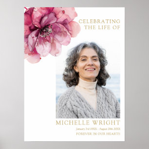 Pink Floral Funeral Celebration Of Life Photo Sign