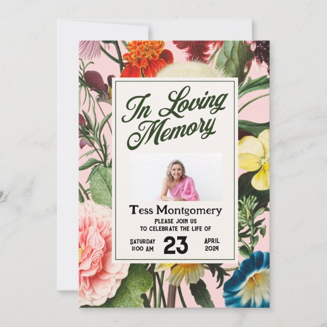 Pink Floral Funeral Invitation (Front)