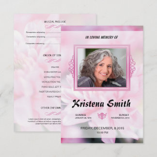 Pink Floral Funeral Program Card Template