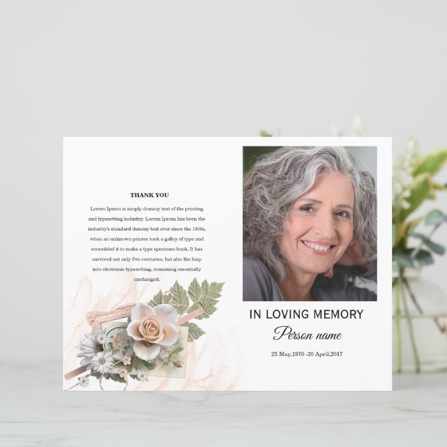pink  Floral Funeral Program Template (Standing Front)