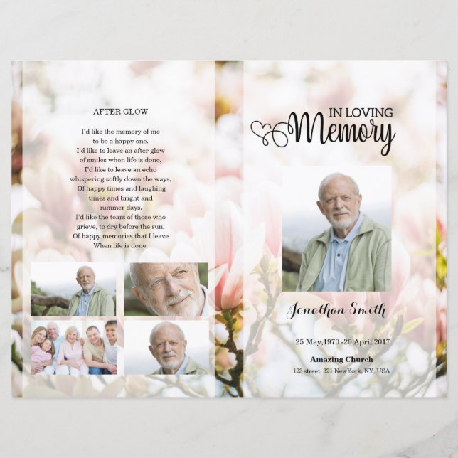 Pink floral Funeral Program template (Front)