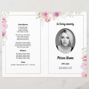 pink Floral Funeral Program Template