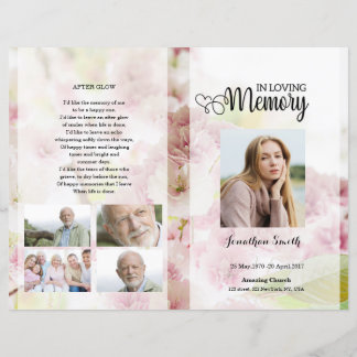 Pink floral Funeral Program template