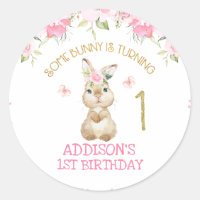 Pink Floral Furry Bunny Gold One First Birthday