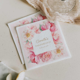 Pink Floral Garden Birthday Napkin