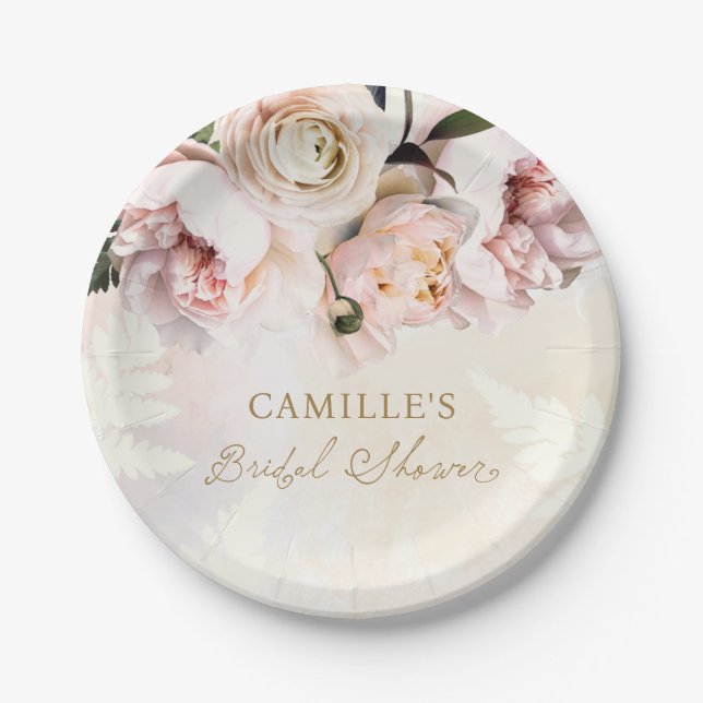 Pink Floral Garden Bridal Shower Paper Plate (Front)