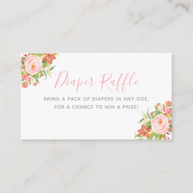 Pink Floral Garden Girl Baby Shower Diaper Raffle Enclosure Card (Front)