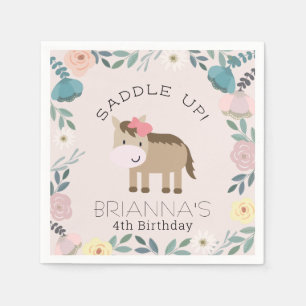 Pink Floral Garden Horse Girl Birthday Napkins