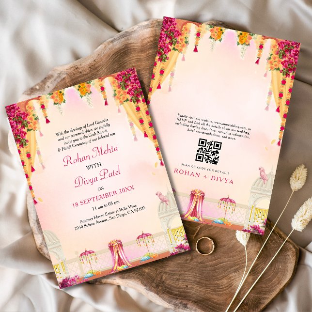 Pink Floral Garden Indian Colourful Wedding Invitation (Creator Uploaded)
