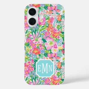 Pink Floral Garden Monogrammed iPhone 16 Case