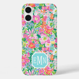 Pink Floral Garden Monogrammed iPhone 16 Plus Case