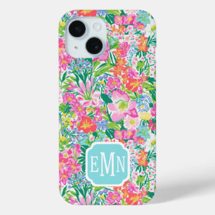 Pink Floral Garden Monogrammed iPhone 15 Case