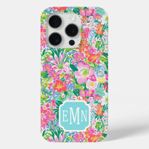 Pink Floral Garden Monogrammed iPhone 15 Pro Case