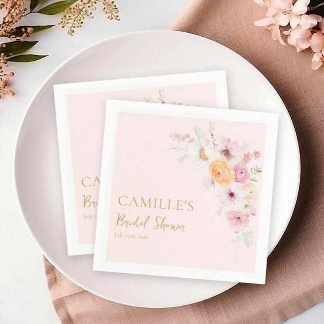 Pink Floral Garden Party Bridal Shower Napkin (Elegant Garden Party Bridal Shower Pink Napkins)