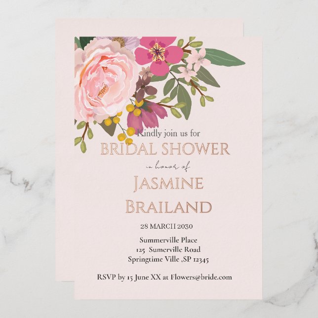 Pink Floral Garden Spring  Bridal Shower  (Front/Back)