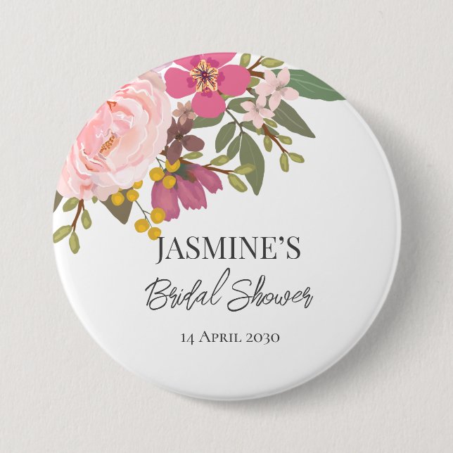 Pink Floral Garden Spring Bridal Shower  7.5 Cm Round Badge (Front)