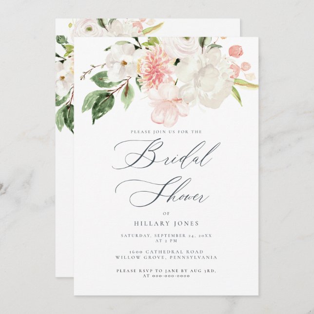Pink Floral Garden Spring Bridal Shower Invitation (Front/Back)