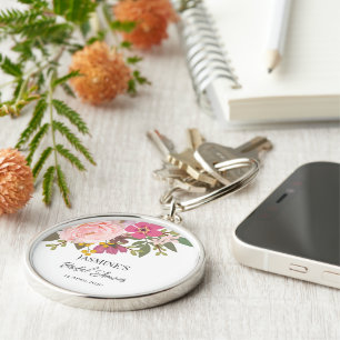Pink Floral Garden Spring Bridal Shower Key Ring