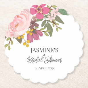 Pink Floral Garden Spring Bridal Shower  Paper Coaster