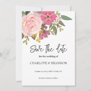 Pink Floral Garden Spring Wedding Save the Date Invitation