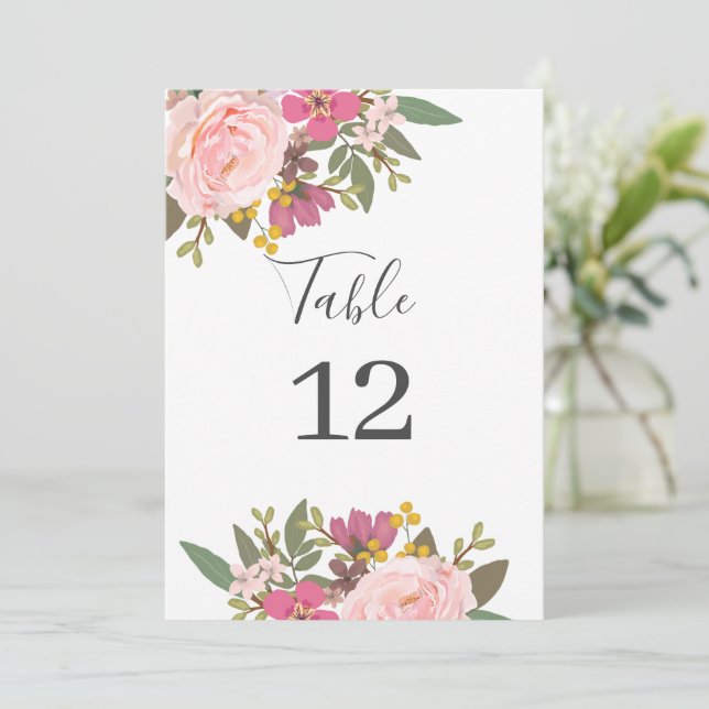 Pink Floral Garden SpringWedding Table Number (Standing Front)