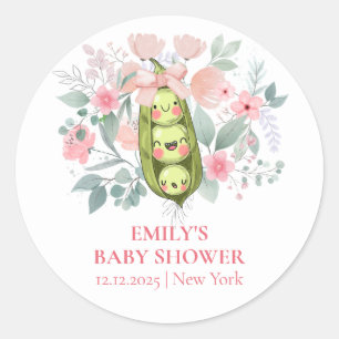 Pink Floral Garden Sweet Pea In Pod Baby Shower  Classic Round Sticker