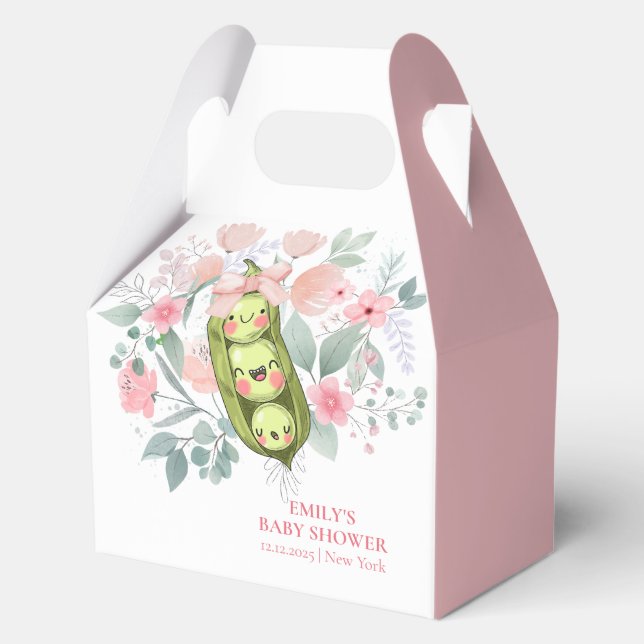 Pink Floral Garden Sweet Pea In Pod Baby Shower  Favour Box (Front)