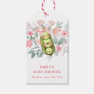 Pink Floral Garden Sweet Pea In Pod Baby Shower  Gift Tags